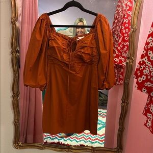 Rhode Rust Orange Puff Sleeve Dress 4